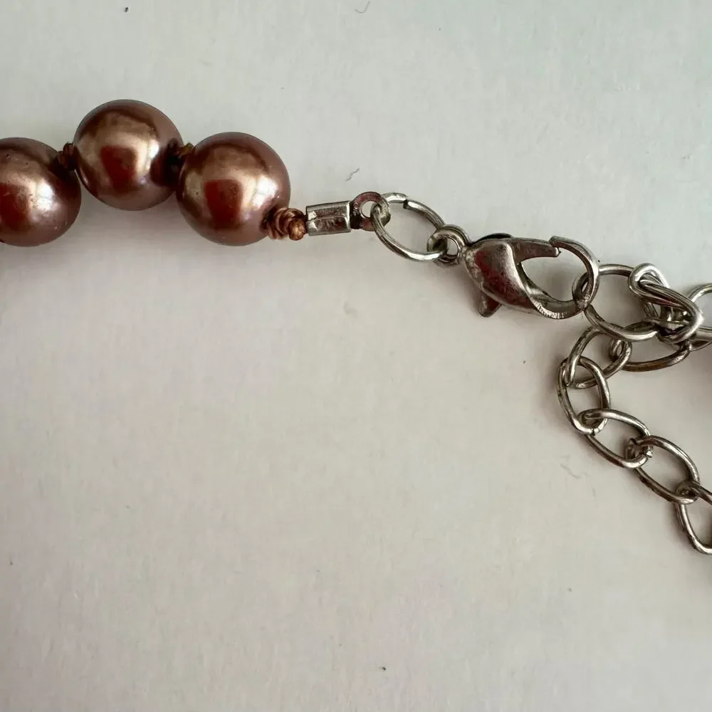 Vintage 21” Metallic Champagne Bronze Acrylic Beaded Choker Necklace 1960s